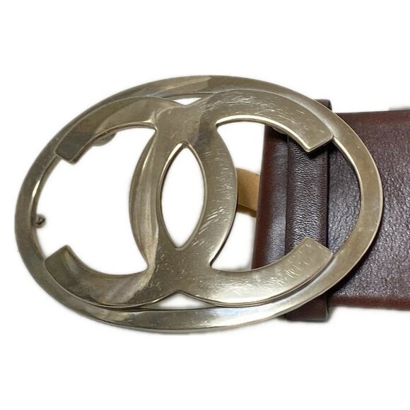 Auth CHANEL - Dark Brown Silver Leather Hardware Belt - Picture 3 of 9